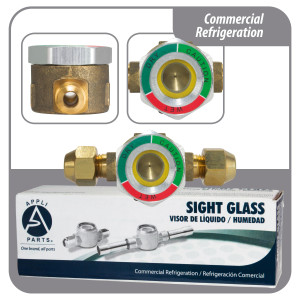 Appli Parts APSG-14A Visor de Liquido 1/4 pulg Flare e Indicador de Humedad con conexiones Rosca con cuerpo extraible para Sistemas de Refrigeracion y Aire Acondicionado compatible con refrigerantes CFC, HCFC, HFC