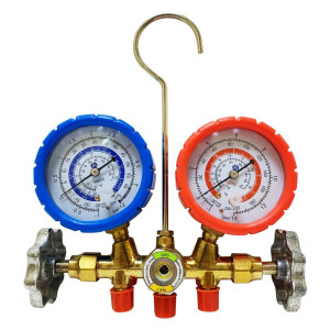 Appli Parts APMG-A3B36S R134,R22,R404,R410 Manifold Gauge Set, Brass Body  with Sight-glass, Includes 36 in long 1/4 in SAE Hose Set, Pressure psi,  Temperature Fahrenheit Scales