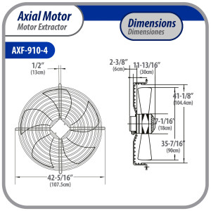 Appli Parts AXF-910-4 35-7/8 in Axial Fan Motor Guard Mounted Fan Blade 220-440V, 3Ph, 50-60Hz 2500W 1050rpm, Universal replacement for Cold Room Evaporators, Condensing Units, Work Temp -22F to 140F