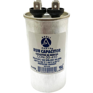 Appli Parts Condensador Capacitor de Marcha 30 Mfd uF (microfaradios) 370VAC o 450VAC CBB65 Universal Aire acondicionado y otras aplicaciones Redondo UL E476928 9.7cm Alto 4.4cm Ancho CON-30-450