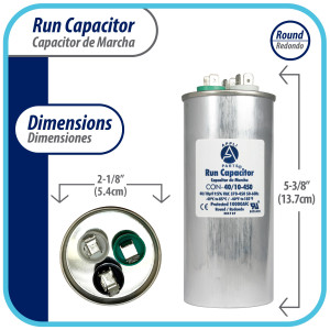 Appli Parts Condensador Capacitor de Marcha 40+10 Mfd uF (microfaradios) 370VAC o 450VAC CBB65 Universal Aire acondicionado y otras aplicaciones Redondo UL E476928 13.7cm Alto 5.4cm Ancho CON-40/10-450
 Appli Parts Condensador Capacitor de Marcha 40+10 Mfd uF (microfaradios) 370VAC o 450VAC CBB65 Universal Aire acondicionado y otras aplicaciones Redondo UL E476928 13.7cm Alto 5.4cm Ancho CON-40/10-450