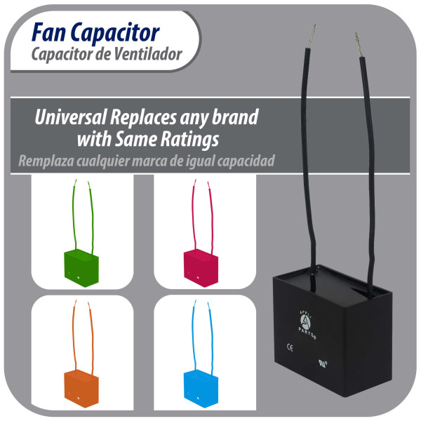 Appli Parts Fan Capacitor 5.5 mfd (microfarads) uf 250 VAC with Wire  Terminal Connections compatible with any brand with same capacitance  CAP-5.5-250-2C