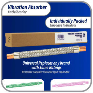 Appli Parts APVE-12 Antivibrador 1/2 pulg Soldable Eliminador de Vibracion 23cm Largo 500psi presion maxima de trabajo y 3.265psi presion de rotura