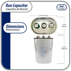 Appli Parts Condensador Capacitor de Marcha 20+5 Mfd uF (microfaradios) 370VAC CBB65 Universal Aire acondicionado y otras aplicaciones Ovalado UL E476928 CON-20/5-370