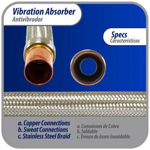 Appli Parts APVE-158 Antivibrador 1-5/8 pulg Soldable Eliminador de Vibracion 43cm Largo 400psi presion maxima de trabajo y 3.265psi presion de rotura