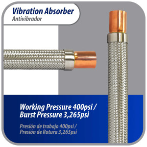 Appli Parts APVE-158 Antivibrador 1-5/8 pulg Soldable Eliminador de Vibracion 43cm Largo 400psi presion maxima de trabajo y 3.265psi presion de rotura