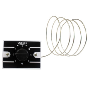 Appli Parts APRT-1126 Termostato de refrigeracion para neveras, congeladores, exhibidores frios SPST Entrada fria -17.5 C Corte frio -24 C Corte Caliente -10 C Capilar 1200 mm, remplaza K50P-1126