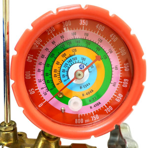 Appli Parts APMG-A3B36S R134,R22,R404,R410 Manifold Gauge Set, Brass Body with Sight-glass, Includes 36 in long 1/4 in SAE Hose Set, Pressure psi, Temperature Fahrenheit Scales Appli Parts APMG-A3B36S R134,R22,R404,R410 Manifold Gauge Set, Brass Body with Sight-glass, Includes 36 in long 1/4 in SAE Hose Set, Pressure psi, Temperature Fahrenheit Scales