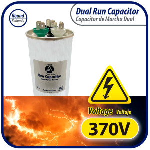 Appli Parts Dual Run Capacitor for ac 80+5 Mfd uF (microfarads) 370VAC CBB65 Round Universal fit for hvac and other applications 2-1/2 in Wide 5-1/4 in Height CON-80/5-370-R

