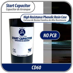 Appli Parts motor start capacitor 124-149 Mfd (microfarads) uF 250 VAC universal fit for electric motor applications 1-7/16 in Wide 3-3/8 in Height CON-124-250

