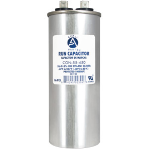 Appli Parts Condensador Capacitor de Marcha 55 Mfd uF (microfaradios) 370VAC o 450VAC CBB65 Universal Aire acondicionado y otras aplicaciones Redondo UL E476928 13.4cm Alto 4.7cm Ancho CON-55-450