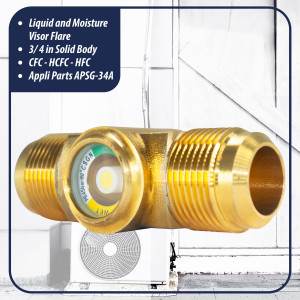 Appli Parts APSG-34A Visor de Liquido 3/4 pulg Flare e Indicador de Humedad con conexiones Rosca con cuerpo solido para Sistemas de Refrigeracion y Aire Acondicionado compatible con refrigerantes CFC, HCFC, HFC