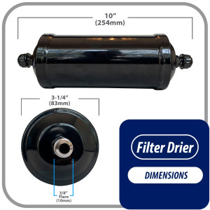 Appli Parts APFD-303 3/8 in Liquid Line Refrigerant AC Filter Drier hvac Refrigeration 303 SAE Flare connection universal unidirectional 10-1/2 in long 3-1/4 in wide Appli Parts APFD-303 3/8 in Liquid Line Refrigerant AC Filter Drier hvac Refrigeration 303 SAE Flare connection universal unidirectional 10-1/2 in long 3-1/4 in wide