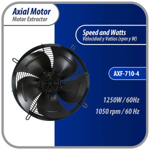 Appli Parts AXF-710-4 Extractor Axial 710 mm (28 pulg) 220-440 V, 3 ph, 60 Hz, 1250 W, 1050 rpm, Rango Temperatura -30 C a 60 C, incluye aspa y base tipo jaula