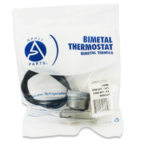 Appli Parts APBT-L21C Bimetal Termico Tipo Asiatico 2 Cables Abre 16 C y Cierra 4 C con Clip, cables Negro y Negro, remplaza BIM-21 Termodisco