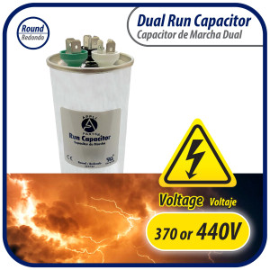 Appli Parts CON-45/7.5-450 Dual Run Capacitor for ac 45+7.5 Mfd uF (microfarads) 370VAC or 450VAC CBB65 Round Universal fit for hvac and other applications 5-3/8 in High 2 in Wide