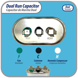 Appli Parts Dual Run Capacitor 35 + 5 mfd (Microfarads) 370 Volts Oval CON-35/5-370
Replaces CAP-35/5-370
