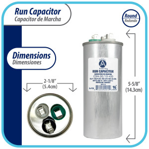 Appli Parts Condensador Capacitor de Marcha 50+10 Mfd uF (microfaradios) 370VAC o 450VAC CBB65 Universal Aire acondicionado y aplicaciones Redondo UL E476928 14.3cm Alto 5.4cm Ancho CON-50/10-450
 Appli Parts Condensador Capacitor de Marcha 50+10 Mfd uF (microfaradios) 370VAC o 450VAC CBB65 Universal Aire acondicionado y aplicaciones Redondo UL E476928 14.3cm Alto 5.4cm Ancho CON-50/10-450