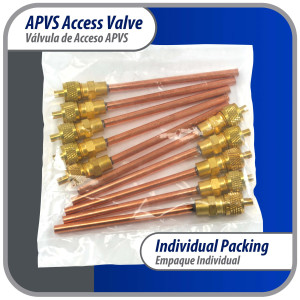 Appli Parts 10 Unidades Valvula de acceso de 1/4 SAE x 3/16 pulg OD x con vastago de cobre de 8cm de largo con nucleo y tapa de laton con removedor de nucleo y empacadura APVS-143163K10