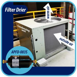 Appli Parts APFD-083S 3/8 in Liquid Line Refrigerant AC Filter Drier hvac Refrigeration 083S ODF Sweat Solder connection universal unidirectional 5-1/2 in long 2 in wide