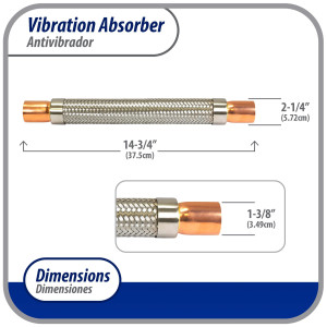 Appli Parts APVE-138 Antivibrador 1-3/8 pulg Soldable Eliminador de Vibracion 37cm Largo 500psi presion maxima de trabajo y 3.265psi presion de rotura