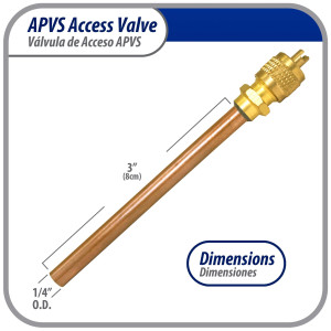 Appli Parts 10 Unidades Valvula de acceso de 1/4 SAE x 1/4 pulg OD x con vastago de cobre de 8cm de largo con nucleo y tapa de laton con removedor de nucleo y empacadura APVS-14143K10