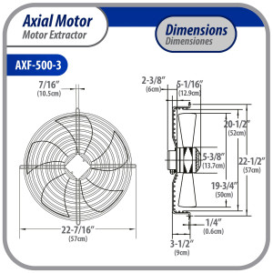 Appli Parts AXF-500-3 19-3/4 in Axial Fan Motor Guard Mounted Fan Blade 220 V, 3 Ph, 50-60 Hz, 500 W, 1450 rpm, Universal replacement for Cold Room Evaporators and Condensing Units