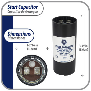 Appli Parts motor start capacitor 324-388 Mfd (microfarads) uF 110-125 VAC universal fit for electric motor applications 1-7/16 in Wide 3-3/8 in Height CON-324-110

