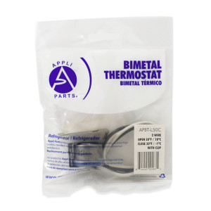 Appli Parts APBT-L50C Bimetal Termico 2 Cables Abre a 10C y Cierra a -1C, con clip, cables de colores gris y blanco, Referencia BIM-34 / Termodisco