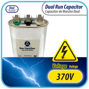 Appli Parts CON-55/5-370 Dual Run Capacitor for ac 55+5 Mfd uF (microfarads) 370VAC CBB65 Oval Universal fit for hvac and other applications 2-3/4in Wide 1-3/4in Depth 5-1/4in High