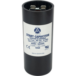 Appli Parts motor start capacitor 145-175 Mfd (microfarads) uF 250 VAC universal fit for electric motor applications 1-7/16 in Wide 3-3/8 in Height CON-145-250
