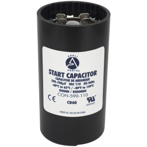 Appli Parts CON-590-110 Motor Start Capacitor 590-708 MFD uF, 110-125 VAC. Universal for Electric Motor Applications, 1.75 in Wide, 3.38 in Height