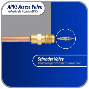 Appli Parts Valvula de acceso de 1/4 SAE x 1/4 pulg OD x con vastago de cobre de 5cm de largo con nucleo y tapa de laton con removedor de nucleo y empacadura APVS-14142