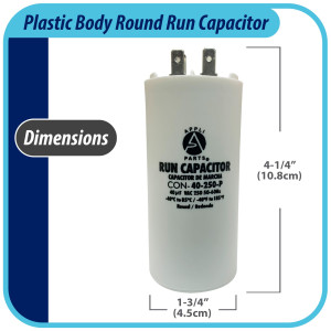 Appli Parts Condensador Capacitor de Marcha 40 Mfd uF (microfaradios) 250VAC CBB60 Cuerpo plastico para bombas de agua y otras aplicaciones Redondo UL E476928 10.8 cm Alto 4.5 cm Ancho CON-40-250-P Appli Parts Condensador Capacitor de Marcha 40 Mfd uF (microfaradios) 250VAC CBB60 Cuerpo plastico para bombas de agua y otras aplicaciones Redondo UL E476928 10.8 cm Alto 4.5 cm Ancho CON-40-250-P