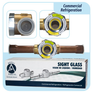 Appli Parts APSG-12S Visor de Liquido 1/2 pulg Indicador de Humedad con conexiones Soldable con cuerpo extraible para Sistemas de Refrigeracion y Aire Acondicionado compatible con refrigerantes CFC, HCFC, HFC