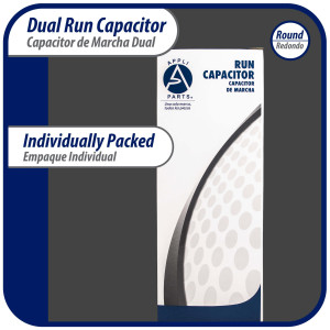 Appli Parts Dual Run Capacitor for ac 70+10 Mfd uF (microfarads) 370VAC or 450VAC CBB65 Round Universal fit for hvac and other applications 5-1/4 in High 2-1/4 in Wide CON-70/10-450