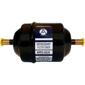 Appli Parts APFD-052S 1/4 in Liquid Line Refrigerant AC Filter Drier hvac Refrigeration 052S ODF Sweat Solder connection universal unidirectional 4-1/2 in long 2 in wide