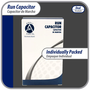 Appli Parts Run Capacitor for ac 7.5 Mfd uF (microfarads) 370 VAC or 450 VAC CBB65 Oval Universal fit for hvac and other applications 2-3/4in H 1-3/8in W 2-1/8in L CON-7.5-450-O