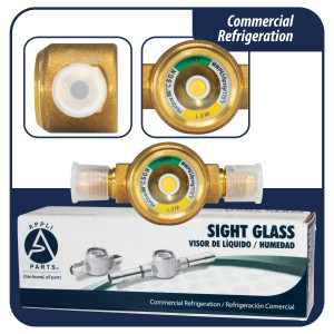 Appli Parts APSG-14A Visor de Liquido 1/4 pulg Flare e Indicador de Humedad con conexiones Rosca con cuerpo solido para Sistemas de Refrigeracion y Aire Acondicionado compatible con refrigerantes CFC, HCFC, HFC