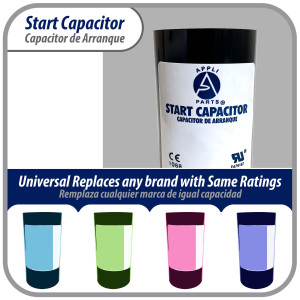 Appli Parts motor start capacitor 460-560 Mfd (microfarads) uF 250 VAC universal fit for electric motor applications 1-3/4 in Diameter 4-3/8 in Height CON-460-250


