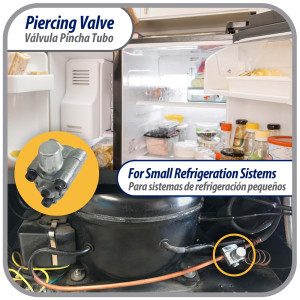 Appli Parts APT-PV310 Valvula perforadora 1/2, 5/8 pulg tipo bala con adaptadores y sello para sistemas de refrigeracion con puerto de servicio SAE de 1/4 pulg Appli Parts APT-PV310 Valvula perforadora 1/2, 5/8 pulg tipo bala con adaptadores y sello para sistemas de refrigeracion con puerto de servicio SAE de 1/4 pulg