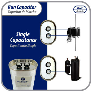 Appli Parts Run Capacitor for ac 15 Mfd uF (microfarads) 370 VAC or 450 VAC CBB65 Oval Universal fit for hvac and other applications 3-1/2in H 1-3/8in W 2-1/8in L CON-15-450-O
