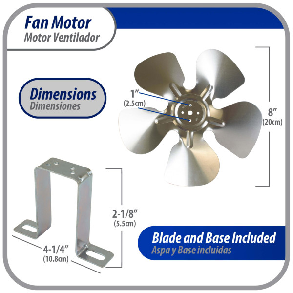 Appli Parts APFM-72E 7W Condenser and Evaporator Fan Motor 220V 60Hz 0.23A, Includes 8in Aluminum Fan Blade and Mounting Base, Universal Replacement for Commercial Refrigeration Units Appli Parts APFM-72E 7W Condenser and Evaporator Fan Motor 220V 60Hz 0.23A, Includes 8in Aluminum Fan Blade and Mounting Base, Universal Replacement for Commercial Refrigeration Units