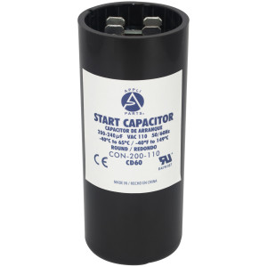 Appli Parts motor start capacitor 200-240 Mfd (microfarads) uF 110-125 VAC universal fit for electric motor applications 1-7/16 in Diameter 3-3/8 in Height CON-200-110

