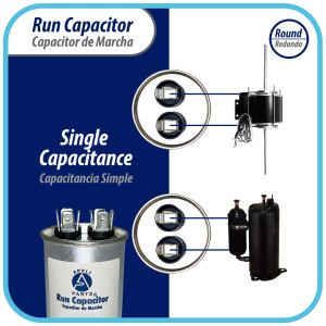 Appli Parts Run Capacitor for ac 10 Mfd uF (microfarads) 370 VAC or 450 VAC CBB65 Round Universal fit for hvac and other applications 3 in High 1-1/2 in Wide CON-10-450