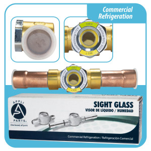 Appli Parts APSG-34S Visor de Liquido 3/4 pulg Indicador de Humedad con conexiones Soldable con cuerpo extraible para Sistemas de Refrigeracion y Aire Acondicionado compatible con refrigerantes CFC, HCFC, HFC