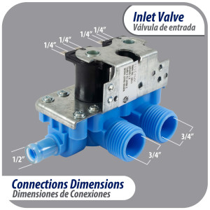 Appli Parts WH13X81 Valvula entrada de agua para lavadora 2 Entradas de 3/4 NPT y 1 Salida 1/2 conexion rapida 110-120V 50/60Hz remplazo universal lavadoras General Electric y otras marcas APIV-2111