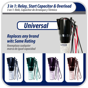 Appli Parts APTO-810 Kit 3 en 1, 1/12 a 1/5 HP, 115 V, Relay de Arranque, Capacitor y Termico Kit 3 en 1 RCO-810 remplazo para compresores de capacidad entre 1/12 y 1/5hp 115V UL SA44719