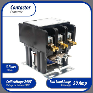 Contactor 3 Polos 50A 240V repuesto para compresores de CA y otras aplicaciones electricas Certificacion UL 476929 de Trabajo Pesado, Appli Parts modelo APAC-350240