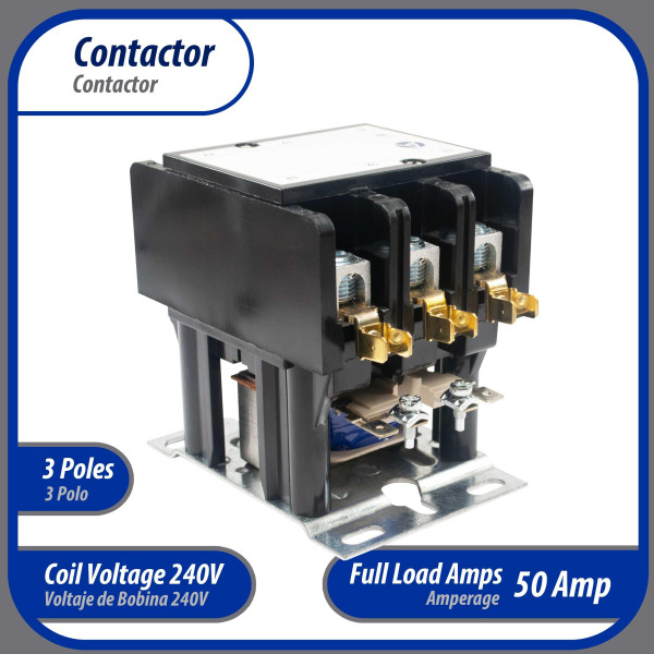 Appli Parts APAC-350240 Contactor 3 Polos 50A 240V Bobina Repuesto para Compresores de CA y Aplicaciones Electricas Certificacion UL E476929 de Trabajo Pesado Appli Parts APAC-350240 Contactor 3 Polos 50A 240V Bobina Repuesto para Compresores de CA y Aplicaciones Electricas Certificacion UL E476929 de Trabajo Pesado